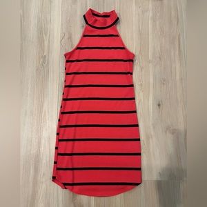 Red cotton high neck dress